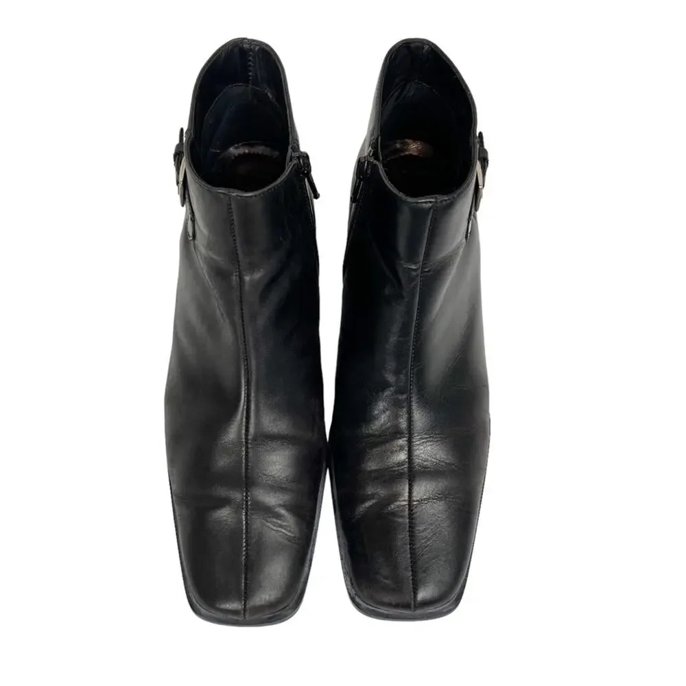 Vintage Ecco Black Leather Square Toe Ankle Boots Booties‎ Size 7